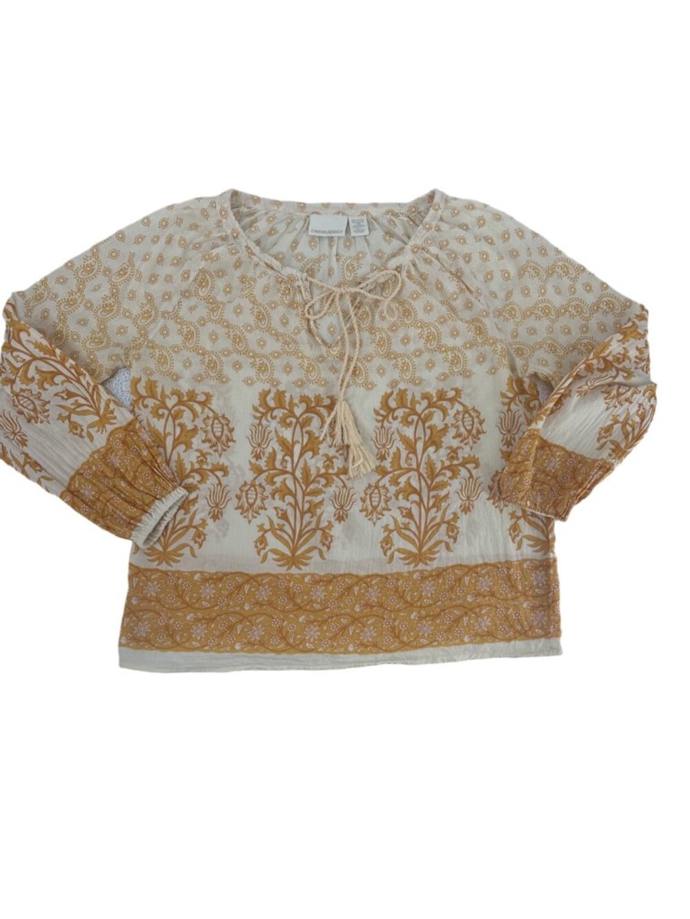 Cynthia Rowley Blouse Large Floral Boho Paisley Smocked Top Retro Cottagecore